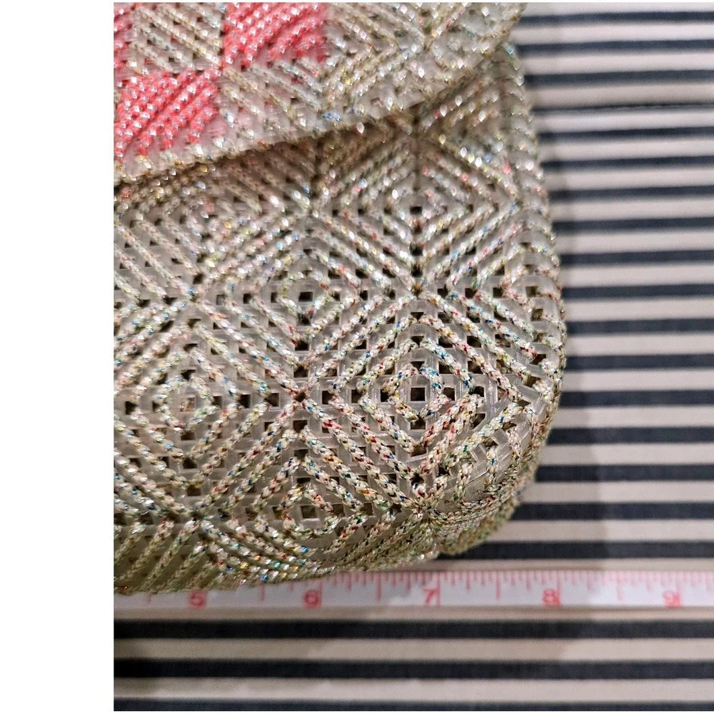 Vintage Handmade Plastic Canvas Needlepoint Clutch Bag with Metallic‎ Swan Clasp